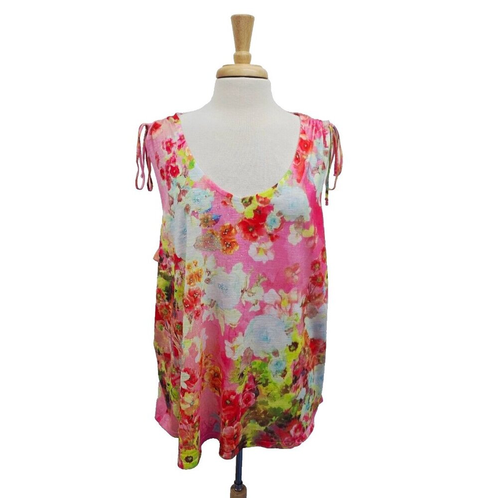 Concepts Women's Size 3XL (22) Colorful Floral Sleeveless Top With Tie‎ Shoulder